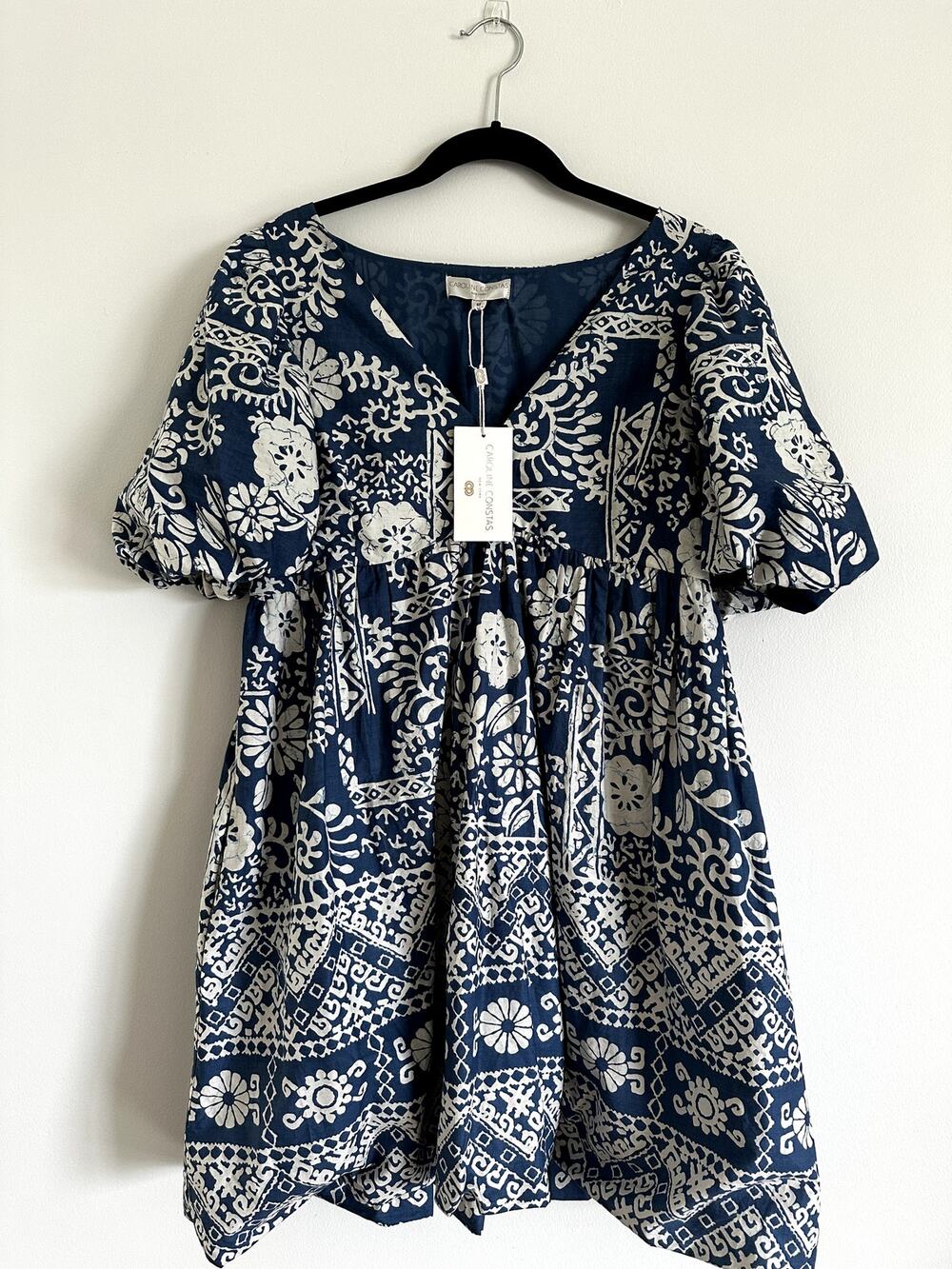Caroline Constas NY Royal Blue Balloon Hem Dress Medium V-Neck Puff Sleeve
